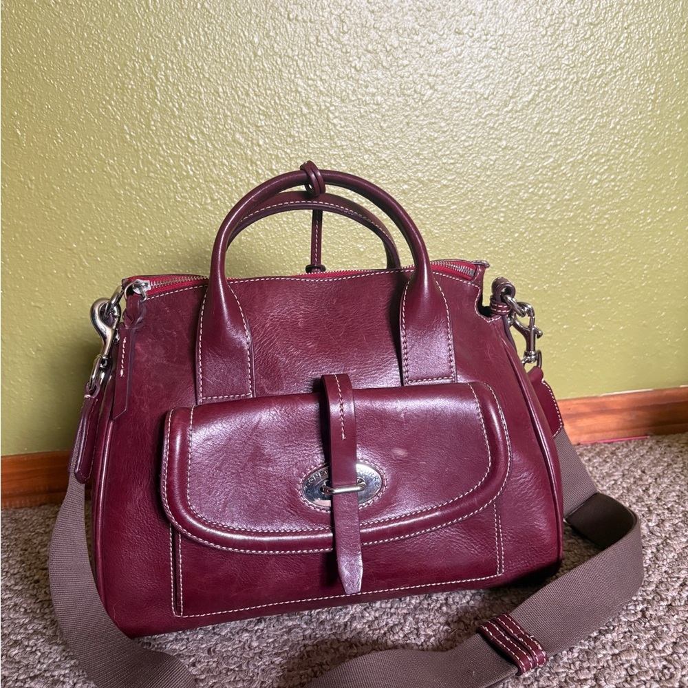 Dooney & Bourke Authentic Leather Satchel Handbag in Deep Burgundy